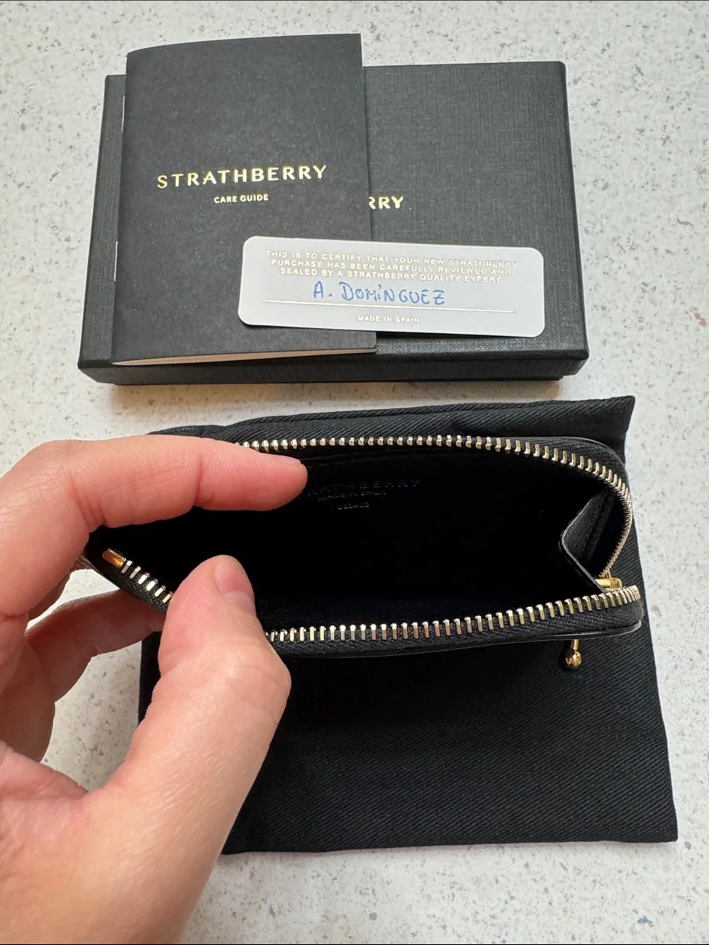 Strathberry Tri Oat/Black/Mushroom Leather Card Holder with Zipper